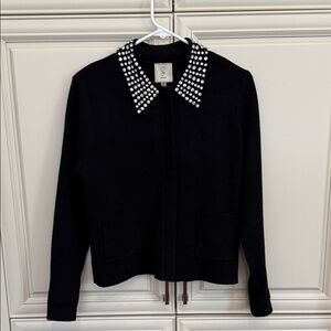Sioni Black Blazer with Embellished Collar and cuff